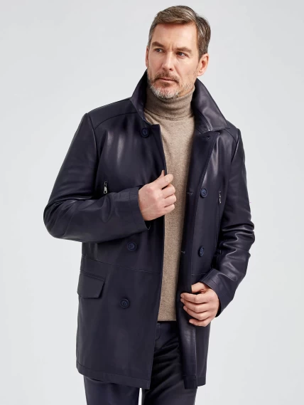 Кожаный комплект мужской: Куртка 538 + Брюки 01, синий, размер 48, артикул 140141-3
