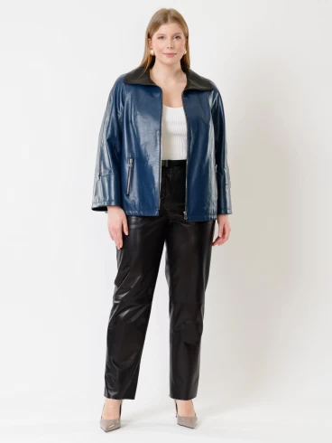 Кожаный комплект женский: Куртка 385 + Брюки 04, синий/черный, р. 48, арт. 111383-6
