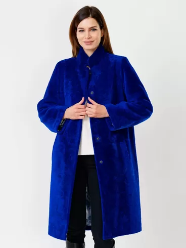Пальто женское из астрагана 54мех, синий, артикул 17521-0