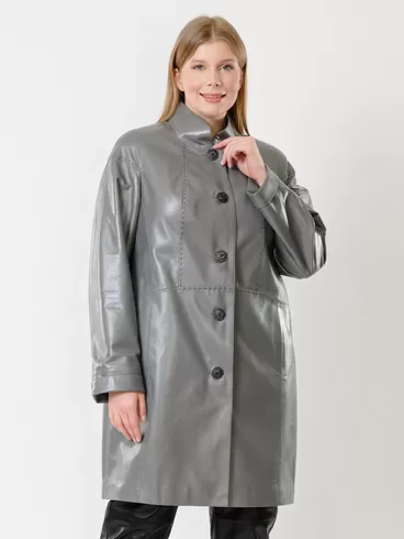Кожаное пальто женское 378, серое, р. 50, арт. 91262-6