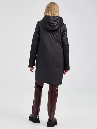 Демисезонный комплект женский: Пальто-пуховик 21380 + Брюки 02, черный/бордовый, р. 42, арт. 111366-1