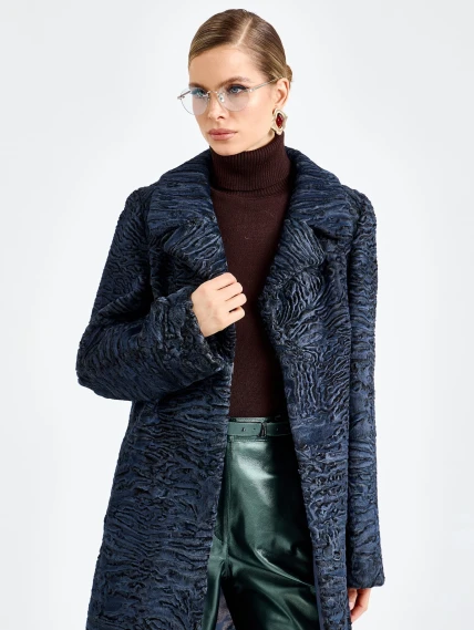 Женская каракулевая шуба премиум класса Лола, синяя, размер 48. артикул 92750-0