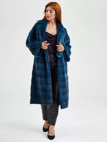 Пальто из меха норки женское 18А182(ав), длинное, синее, р. 44, арт. 33070-1