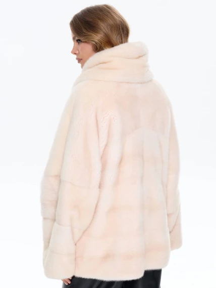 Поперечная женская норковая шуба BRASCHI LS 005, бежевая, размер 40, артикул 34350-5