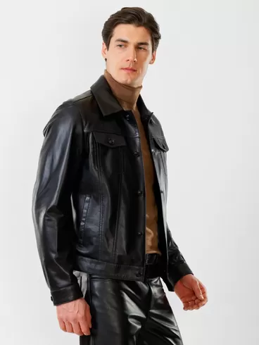 Кожаная куртка мужская 550, на пуговицах, черная, р. 48, арт.  28750-5