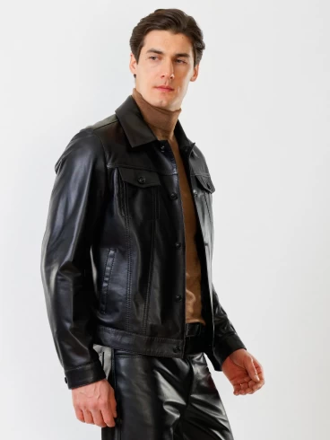 Короткая мужская кожаная куртка в джинсовом стиле 550, черная, размер 48, артикул  28750-5