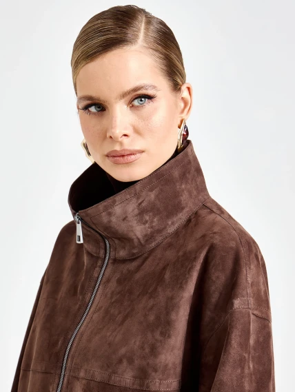 Короткая замшевая женская куртка премиум класса 3090з, коричневая, размер 48, артикул 92450-3