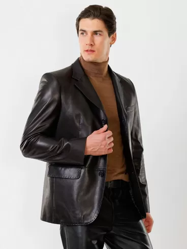 Кожаный пиджак мужской 543, черный, р. 48, арт. 27330-1