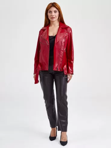 Кожаный комплект женский: Куртка 3013 + Брюки 03, красный/черный, р. 46, арт. 111145-0