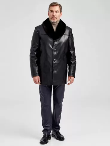 Кожаная куртка зимняя премиум класса мужская 534мех, с мехом норки, черная, р. 46, арт. 40492-6