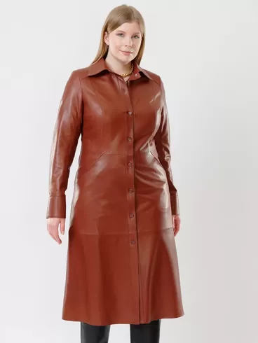 Кожаное платье - рубашка женское 02, из натуральной кожи, коричневое, р. 50, арт. 91460-2