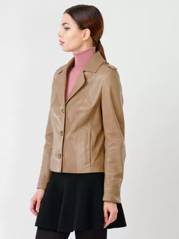 Кожаная куртка женская 304, на пуговицах, серо-коричневая, р. 44, арт. 90701-3