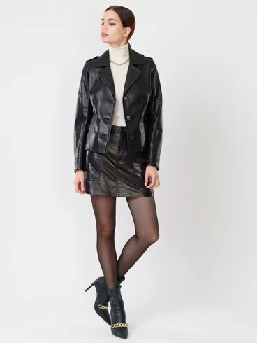 Кожаный комплект: Куртка женская 304 + Мини-юбка 03, черный/черный, р. 44, арт. 111140-1