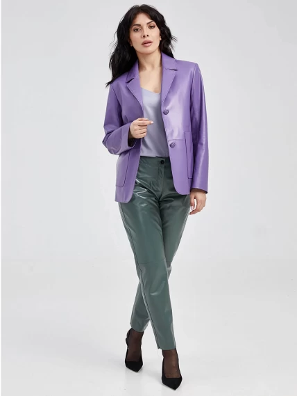 Кожаный костюм женский: Пиджак 3016 + Брюки 03, сиреневый/оливковый, размер 46, артикул 111139-1