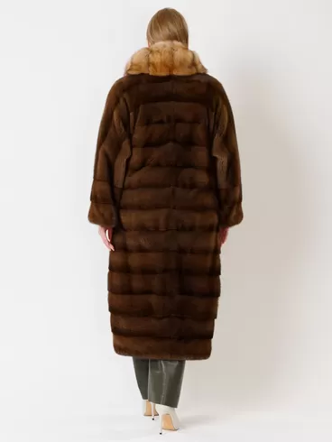 Демисезонный комплект женский: Пальто из меха норки с соболем 1150в + Брюки 06, коричневый/оливковый, р. 52, арт. 111225-2