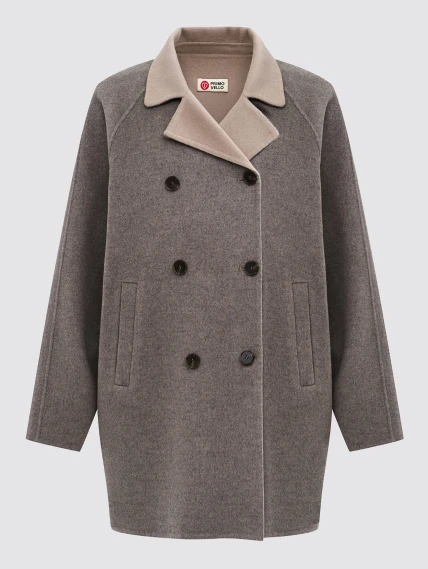 Серо-коричневое полупальто кашемировое женское 1095-85, размер 46, артикул 92550-0
