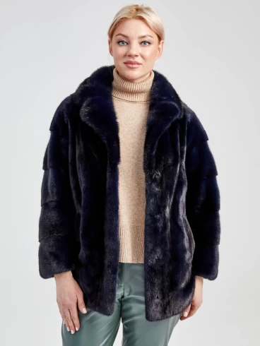 Зимний комплект женский: Куртка из меха норки 20273 ав + Брюки 03, синий/оливковый, размер 48, артикул 111251-4