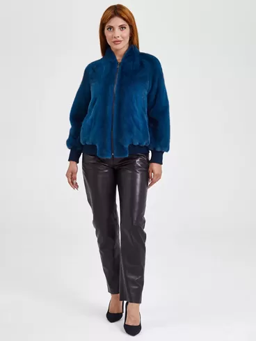 Демисезонный комплект женский: Куртка из меха норки Rome + Брюки 03, синий/черный, арт. 111330-1