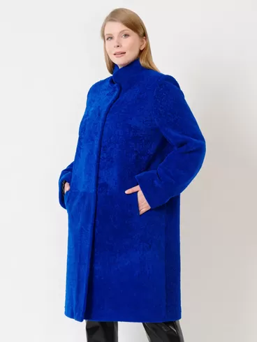 Пальто из астрагана утепленное женское 54мех, синее, р. 52, арт. 17470-6