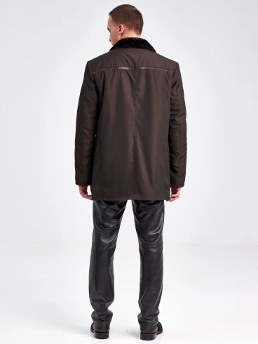 Текстильная зимняя куртка на подкладке из овчины для мужчин 5450, коричневая, размер 46, артикул 40900-2