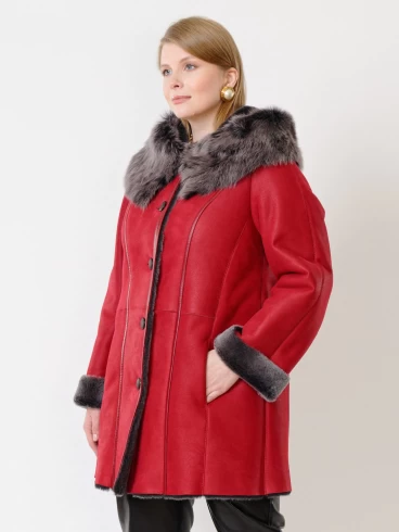 Зимний комплект женский: Дубленка 270 + Брюки 03, красный/черный, размер 46, артикул 111241-5