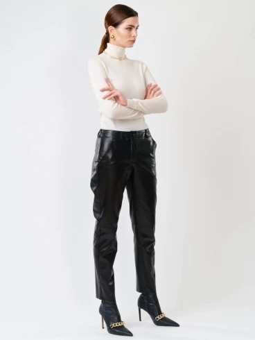 Кожаные зауженные женские брюки из натуральной кожи 03, черные, размер 44, артикул 85240-2
