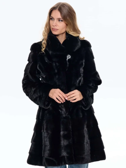 Поперечная женская шуба из меха норки MANAKAS WMF 10026, черная, размер 42, артикул 34300-0