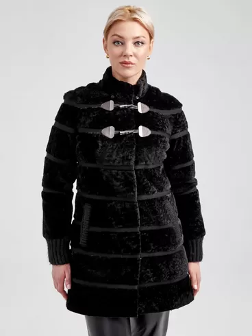 Демисезонный комплект женский: Куртка из астрагана 20мех + Брюки 03, черный, р. 42, арт. 111322-5