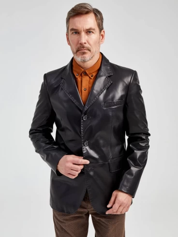 Кожаный пиджак мужской 543, черный, р. 48, арт. 28952-1