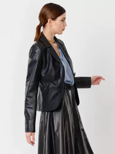 Кожаный пиджак женский 316рс, черный, р. 44, арт. 91062-6