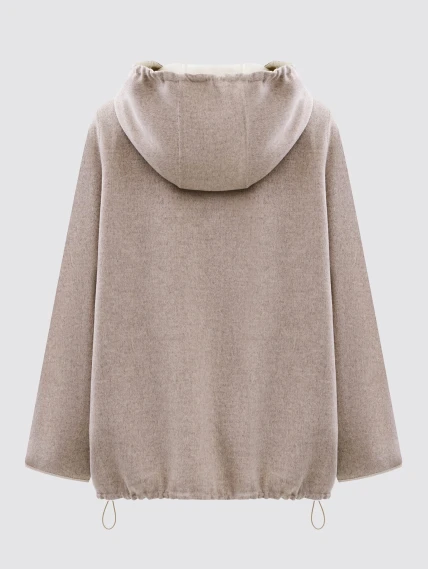 Полупальто кашемировое женское с капюшоном бежевое 1132-70, размер 48, артикул 92530-1