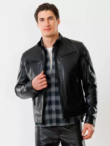 Кожаная куртка мужская 507, черная, р. 48, арт. 28611-1