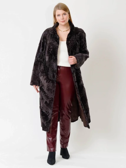 Длинная женская каракулевая шуба Елизавета(с), коричневая, размер 56, артикул 22680-6
