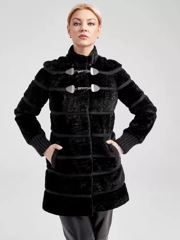 Демисезонный комплект женский: Куртка из астрагана 20мех + Брюки 03, черный, р. 42, арт. 111322-3