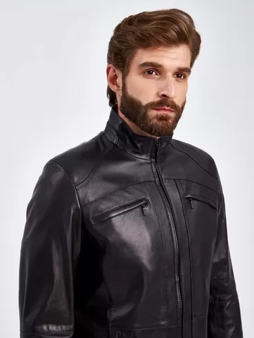 Кожаная куртка мужская 519, короткая, черная, p. 50, арт. 29200-4