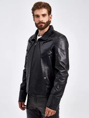 Кожаная куртка мужская 2010-4, короткая, черная, p. 50, арт. 29260-6