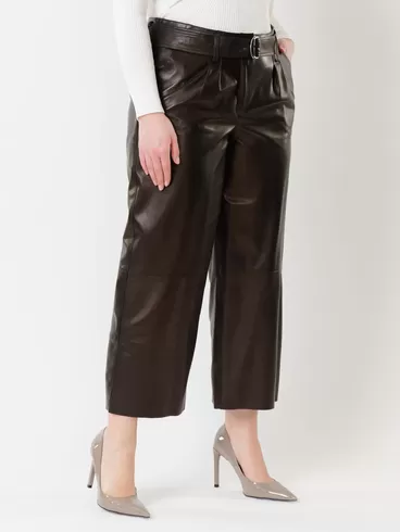 Кожаные укороченные брюки женские 05, из натуральной кожи, черные, р. 42, арт. 85402-6