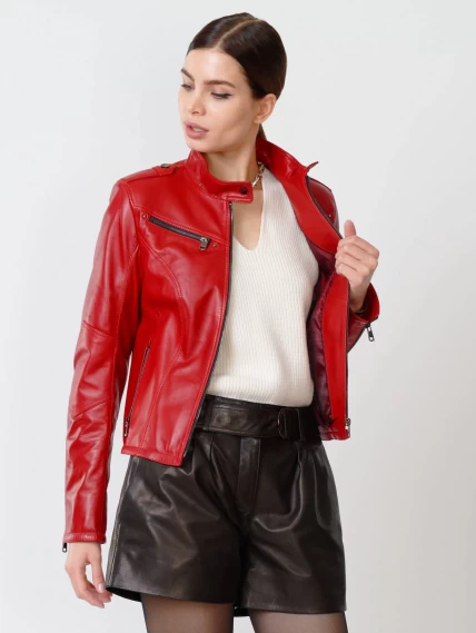 Кожаная куртка женская 399, красная, размер 52, артикул 90921-1