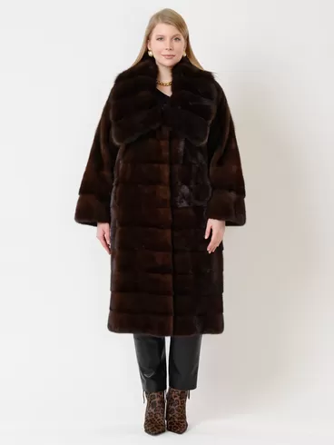Зимний комплект: Пальто из меха норки с соболем 1150в + Брюки женские 03, коричневый/черный, р. 52, арт. 111273-5