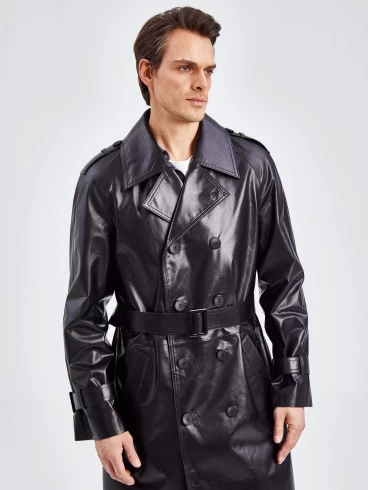Двубортное мужское кожаное пальто премиум класса 553, черное, размер 50, артикул 71340-3