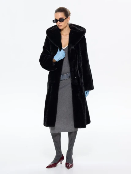 Длинная женская норковая шуба MANZARI М069, черная, размер 40, артикул 34250-5