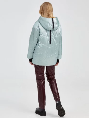 Текстильная утепленная куртка женская 20032, с капюшоном, мятная, размер 42, артикул 25050-6