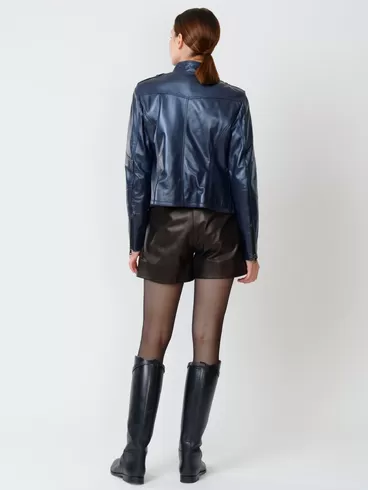 Кожаный комплект женский: Куртка 399 + Шорты 01, синий перламутр/черный, р. 44, арт. 111206-1