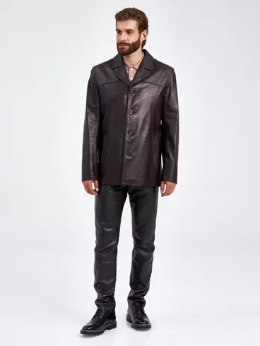 Кожаный пиджак мужской 2010-8, коричневый, p. 48, арт. 29320-5