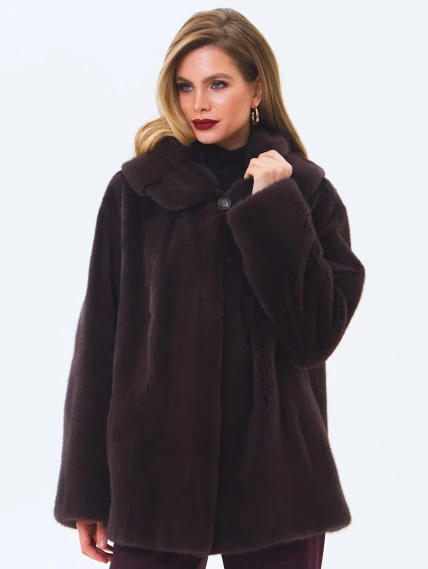 Женская норковая шуба с капюшоном премиум класса Жанета(к), коричневая, размер 58, артикул 34230-6