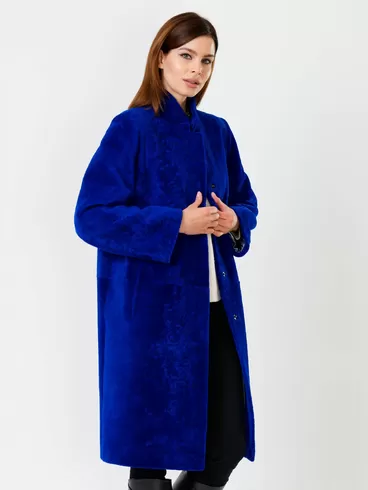 Пальто женское из астрагана 54мех, синий, артикул 17521-5
