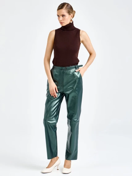 Кожаные женские брюки премиум класса 12, зеленые, размер 48, артикул 92620-7