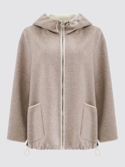 Полупальто кашемировое женское с капюшоном бежевое 1132-70, размер 48, артикул 92530-0