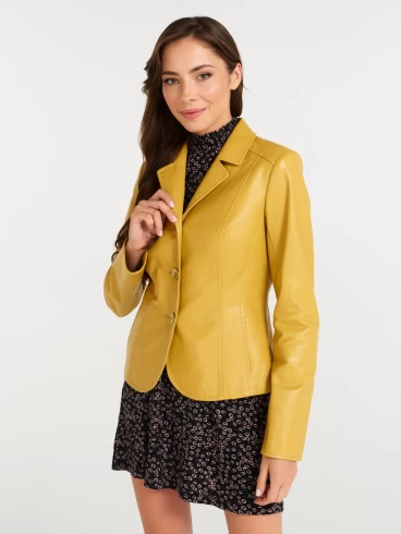 Кожаный женский пиджак 316рс, желтый, размер 44, артикул 90090-3