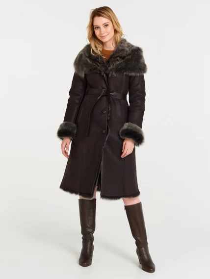 Зимний комплект женский: Дубленка 131 + Юбка с поясом 01рс, коричневый, размер 44, артикул 111325-0